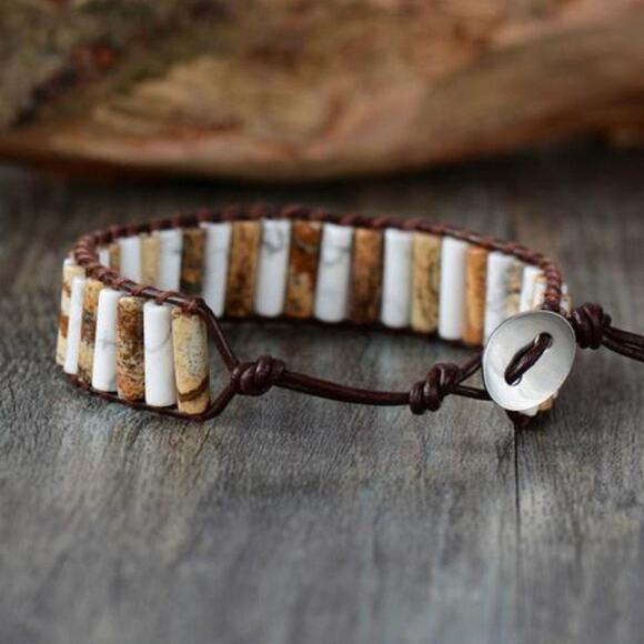 Freya Branwyn Aztec Howlite and Jasper Stone Bracelet Soft Leather Wrap - Picture 6 of 6